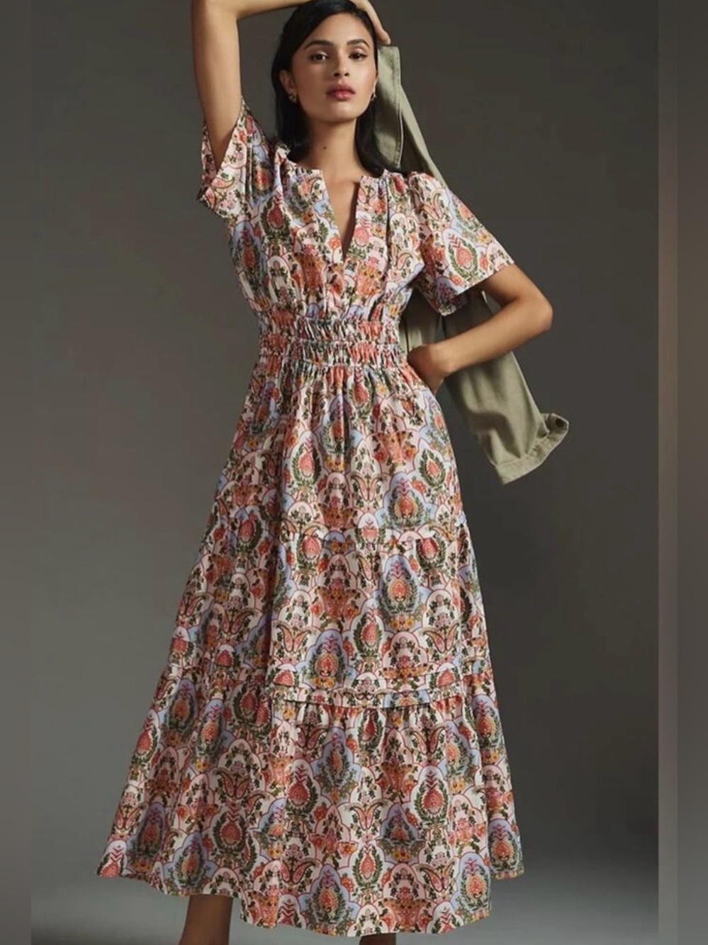 Anthropologie Pink Multi Floral Smocked Maxi Dress